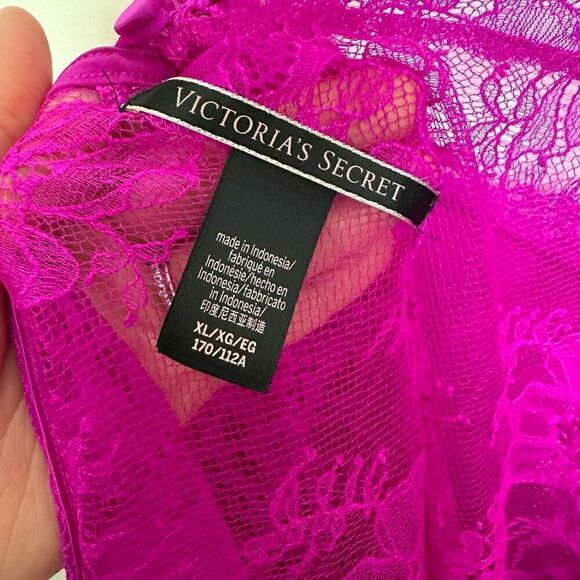 Victoria Secret Women’s Very Fuchsia Stretch Satin Open Lace Back Cami Short Paj - Picture 7 of 15